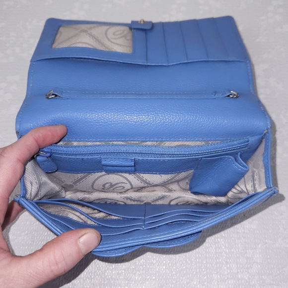 BRIGHTON Croc Embossed Blue Leather Clutch - Picture 7 of 13